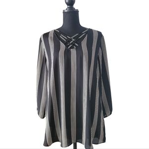 Maurices Large Black and White Striped Blouse